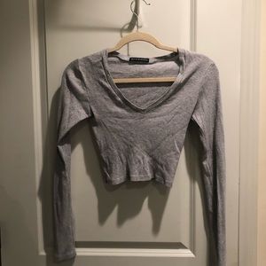 Brandy Melville Gray Long Sleeve Crop Top